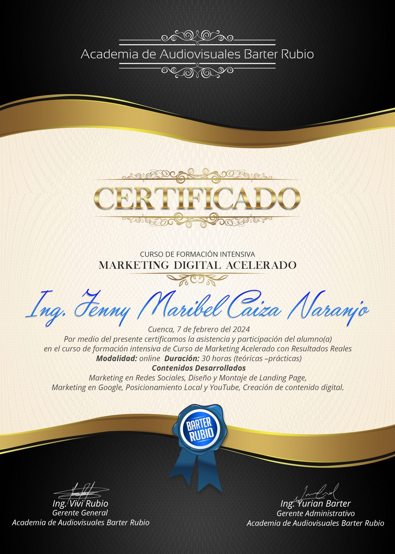 Certificado Curso de Marketing Acelerado con Resultados Reales para Emprendedores