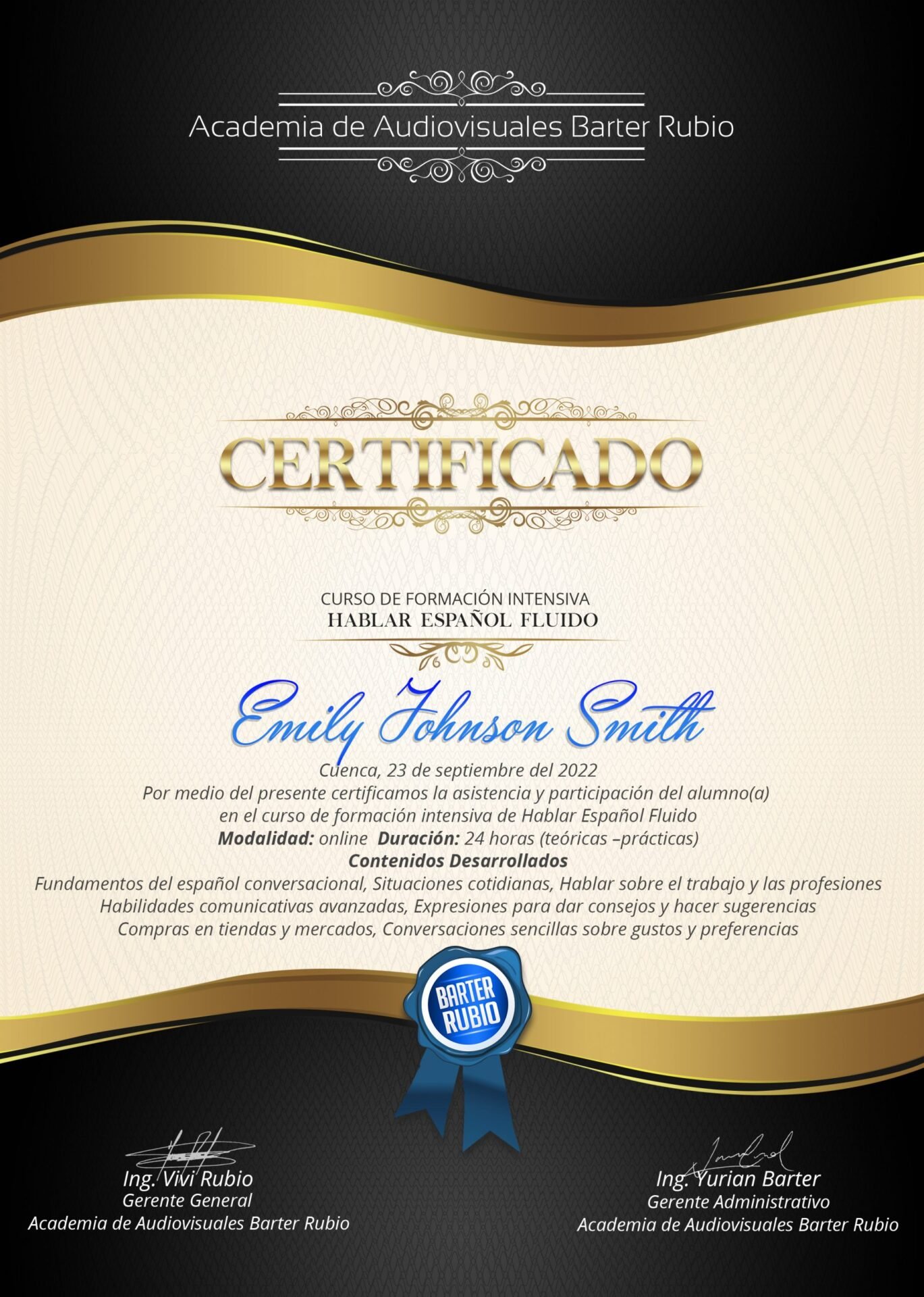 Certificado Curso de Hablar Español