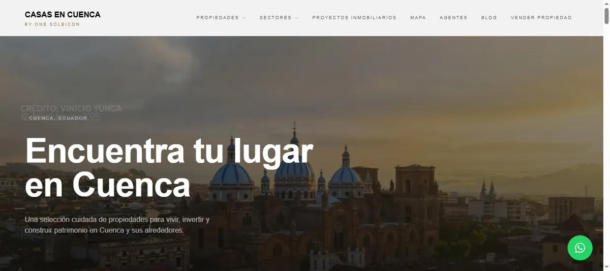 Página de inicio de casasencuenca.com, inmobiliaria en Cuenca