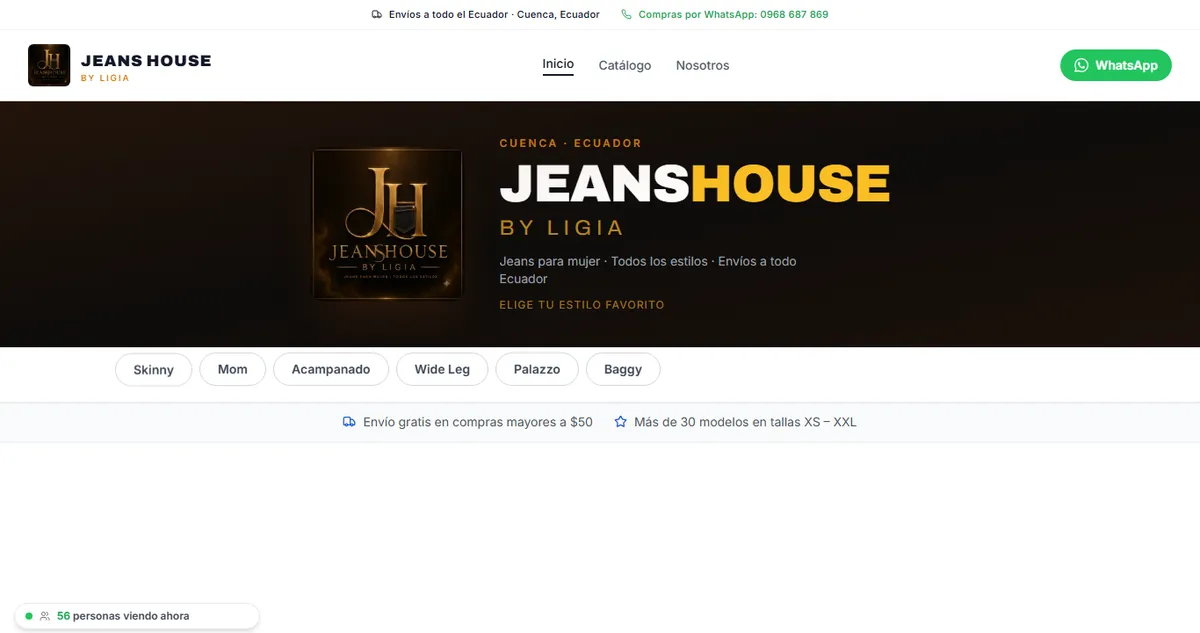 Página de inicio de jeansdeecuador.com, Jeans House by Ligia