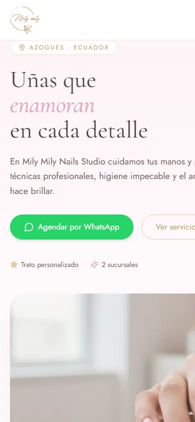 Versión móvil de la web de Mily Mily Nails Studio