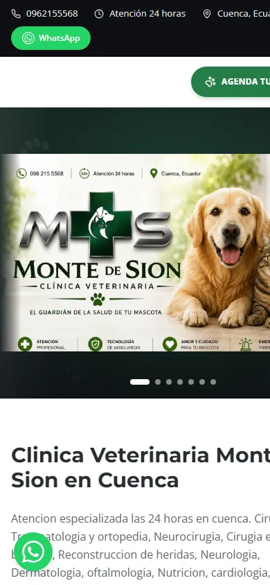 Versión móvil de la web de la Clínica Veterinaria Monte de Sion