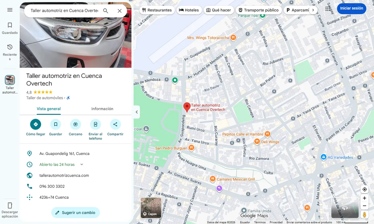Ficha de Google Maps de OVERTECH en Cuenca