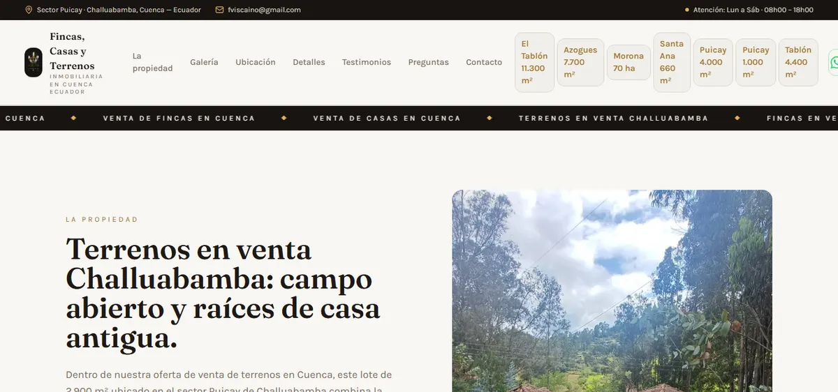 Página de inicio de ventaterrenosyfincas.com, fincas, casas y terrenos en Cuenca