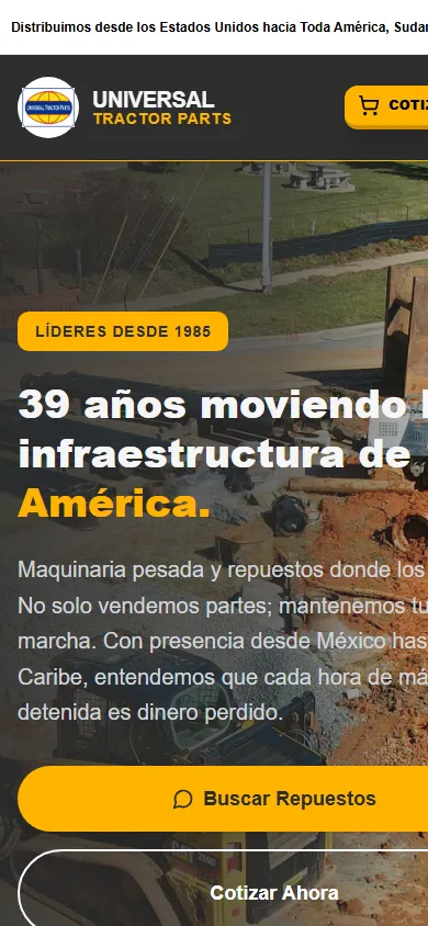 Versión móvil de la web de Universal Tractor Parts